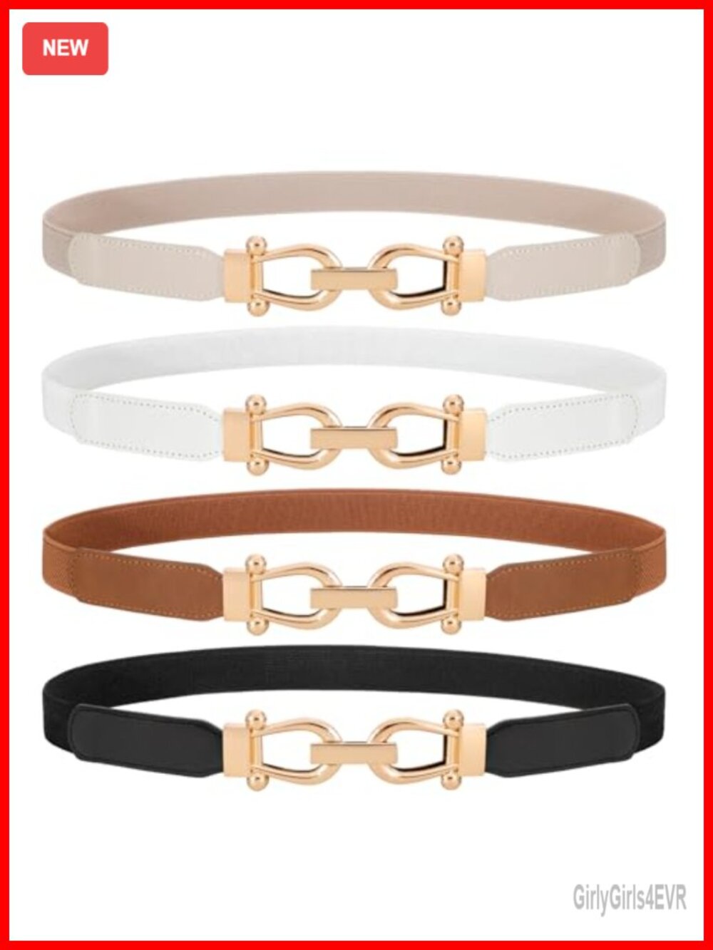 4 Pack Women Skinny Stretch Belt Gold Buckle Vintage Elastic Waistband